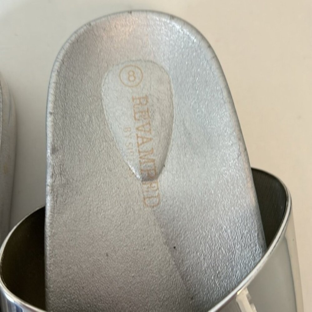 Revamped silver shiny chunky criss-cross slide sandals size 8 - Picture 5 of 8